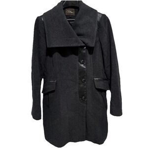 COLE HAAN Wool Cashmere Coat Jacket Lambskin Leather Trimmed Asymmetrical Size 8
